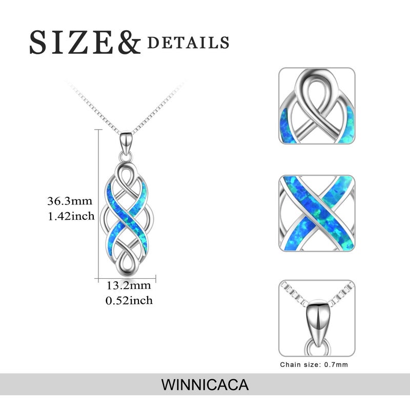 YFN Irish Celtic Knot Created Opal Pendant Necklace Infinity Love Sterling Silver CZ Jewelry 18" (Blue Opal Celtic Knot Necklace) - Image 3